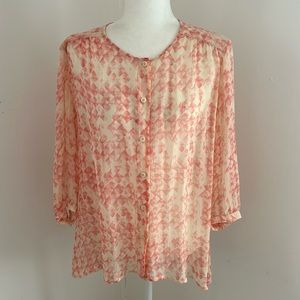 Cabi Sslmon/Cream Silk Chifgon Blouse sz M